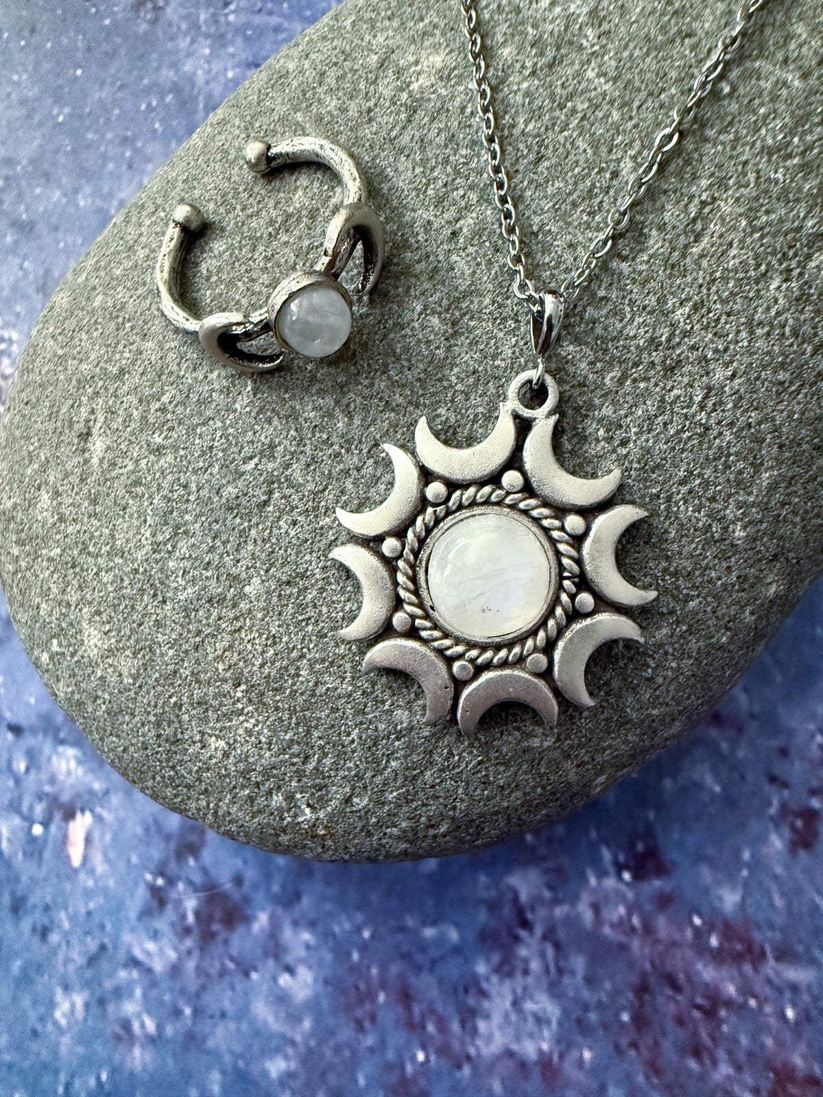 Lunar Witch Jewelry Set With Rainbow Moonstone