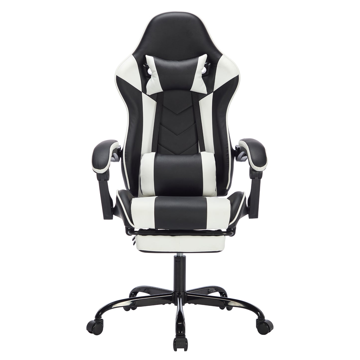 Gaming Chair with Footrest, Ergonomic Computer Chair with Headrest and Lumbar Support, Breathable Material Height Adjustable Video Game Chairs for Adults, Black White