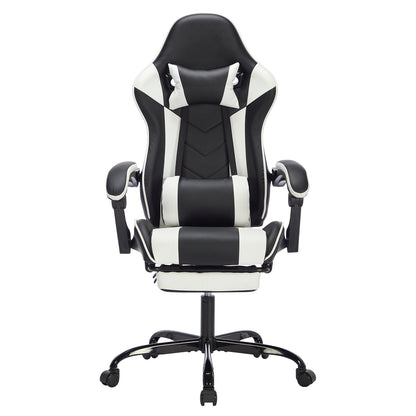 Gaming Chair with Footrest, Ergonomic Computer Chair with Headrest and Lumbar Support, Breathable Material Height Adjustable Video Game Chairs for Adults, Black White