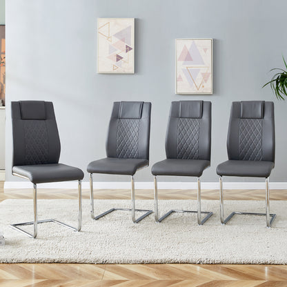 Modern Dining Chairs with Faux Leather Padded Seat Dining Living Room Chairs Upholstered Chair with Metal Legs Design for Kitchen, Living, Bedroom, Dining Room Side Chairs Set of 4 (Grey+PU)W115168232