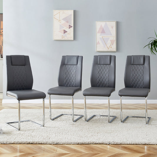 Modern Dining Chairs with Faux Leather Padded Seat Dining Living Room Chairs Upholstered Chair with Metal Legs Design for Kitchen, Living, Bedroom, Dining Room Side Chairs Set of 4 (Grey+PU)W115168232