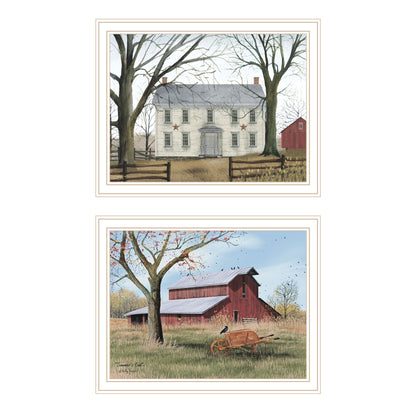 Trendy Decor 4U 2- Piece Vignette Early American Homestead White Framed Wall Art for Living Room, Bedroom Wall Art Print for Home Decor by Billy Jacobs