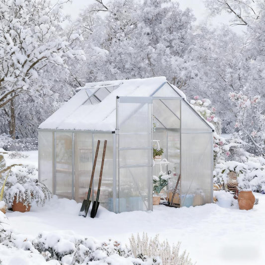 Silver  Outdoor Greenhouse 8' x 6'Walk-in Garden Greenhouse  for Winter