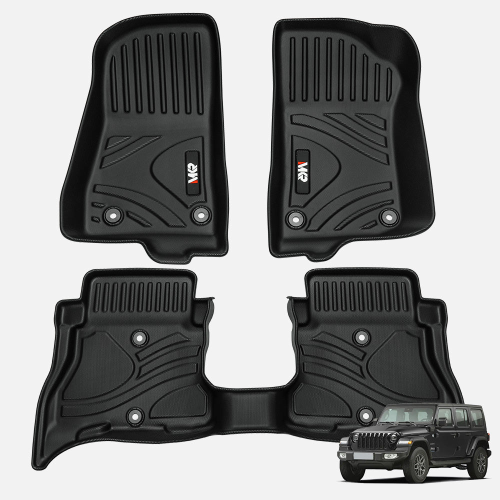MKR Non-Slip Durable TPE ECO Car Floor Mat Compatible with Jeep Wrangler JL 4xe (Not for 2 Door and JL Unlimited Models) 2021-2024 3 PCS