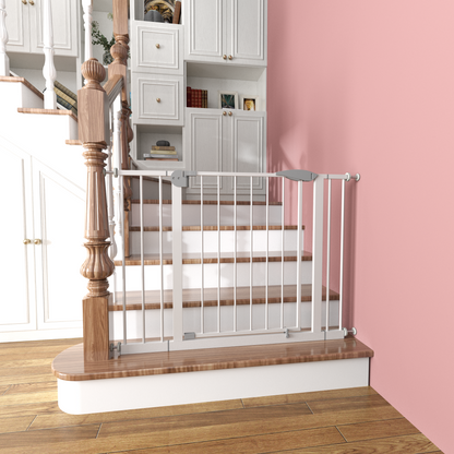 29.5-45.3' Wide Baby Gate for Stairs, Dog Gate Indoor for Doorways, No Drilling Pressure Mounted Pet Gates for Kids, Easy Walk Through Safety Gate, White
