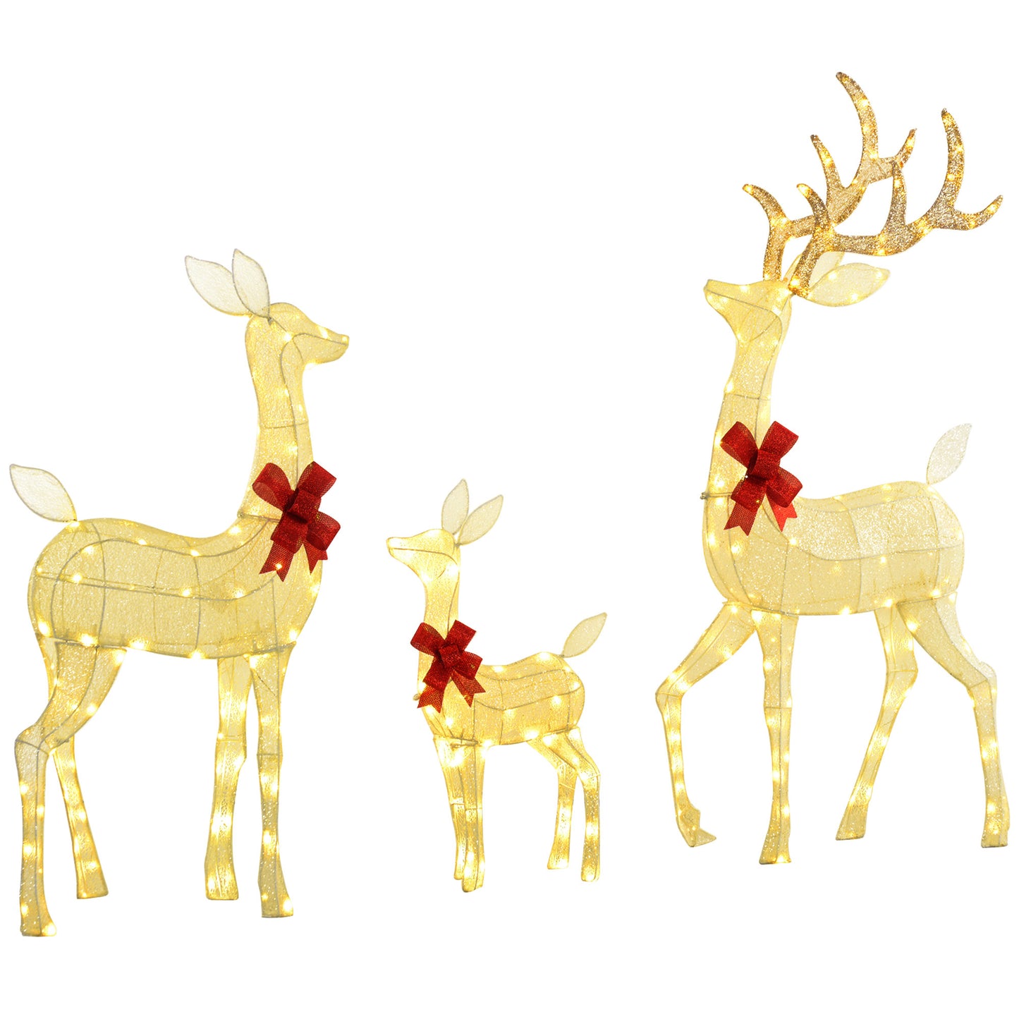 Outsunny 4.5ft 3-Piece Light Up Christmas Deer Family Set of 3, Lighted Reindeer Christmas Decorations with 2 LED Light Modes, Stakes, Zip Ties for Indoor, Outdoor, Yard, Lawn, Silver