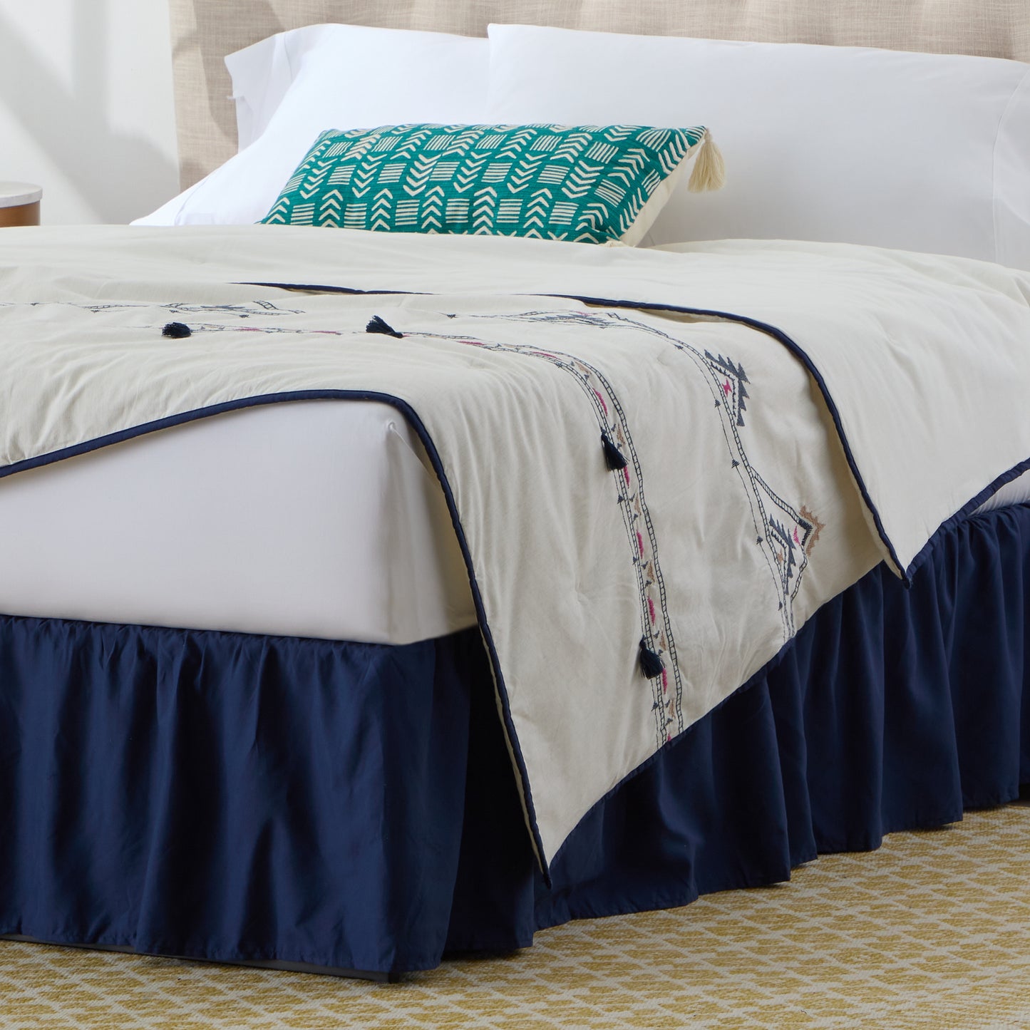 Linenspa 80gsm Microfiber Ruffle Bed Skirt, Cal King, Navy