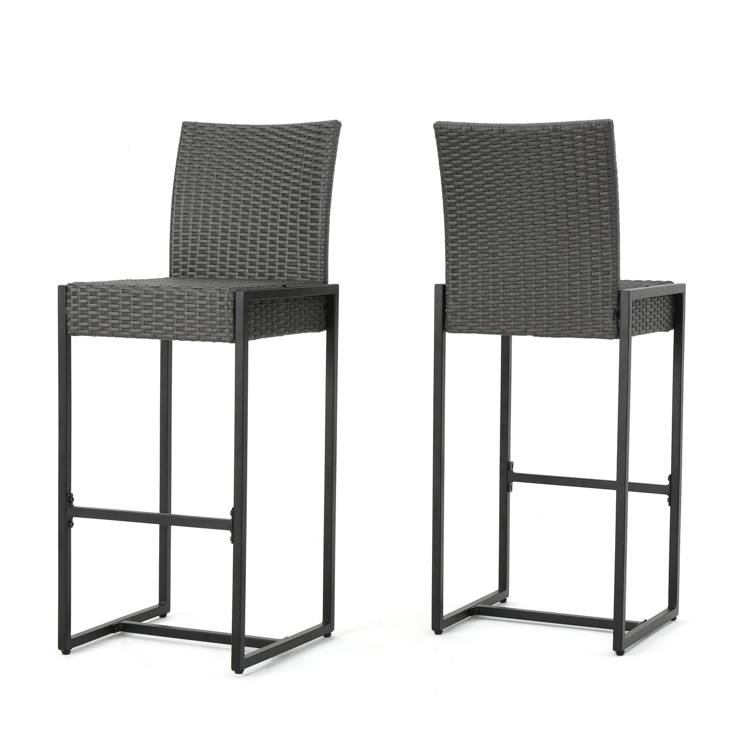 Outdoor PE Rattan Bar Chair with Metal Legs, Black