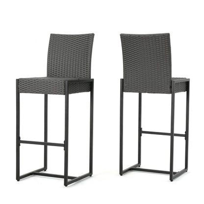 Outdoor PE Rattan Bar Chair with Metal Legs, Black