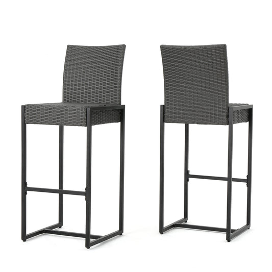 Outdoor PE Rattan Bar Chair with Metal Legs, Black