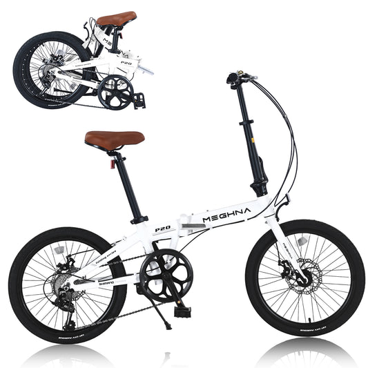 20' Folding City Bike, Lightweight Aluminum Frame, 7-Speed  Folding Bike