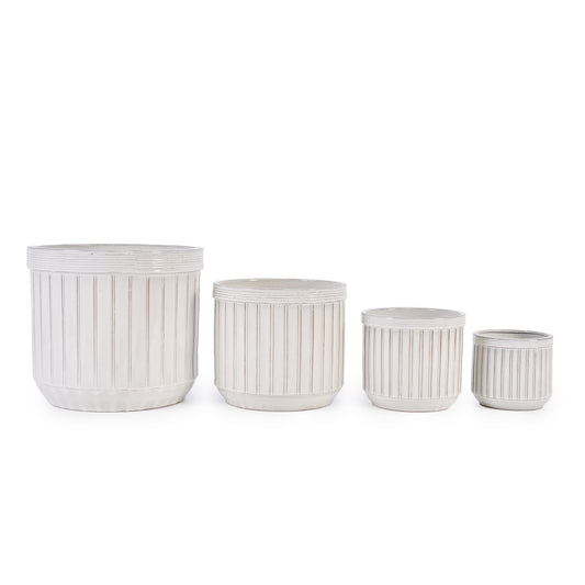 4 Pieces Ceramic Flowerpot, Modern Planter for Patio, Garden or Windowsills - Cream Color