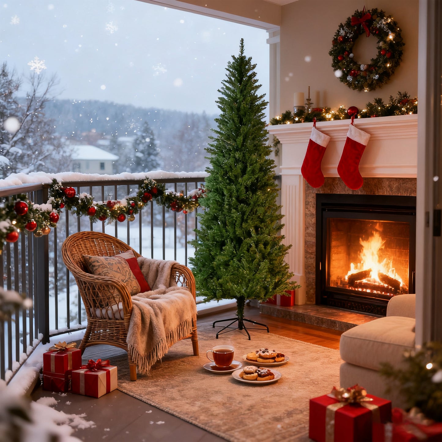 The Winga 6FT Classic Pencil Christmas Tree is an 72-inch classic pencil-shaped Christmas tree suitable for both Halloween and Christmas. It features dense branches for realistic Christmas decorations