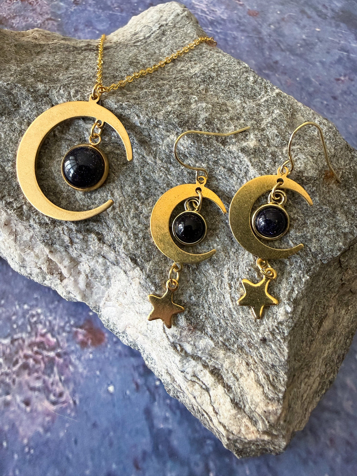 Starlit Crescent Jewelry Set With Blue Sandstone