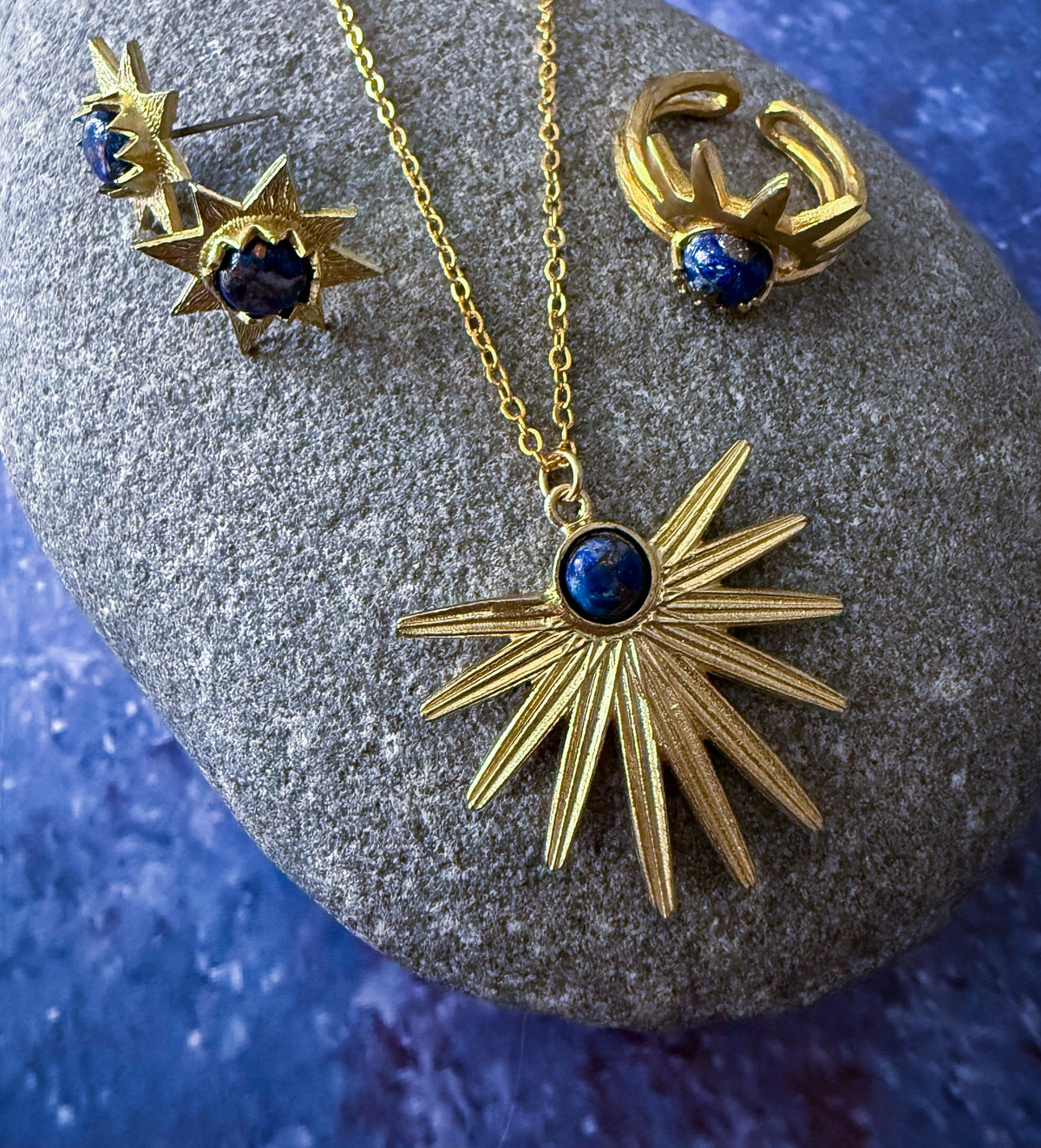 Dark Before Dawn Sunburst Jewelry Set With Copper Lapis Lazuli