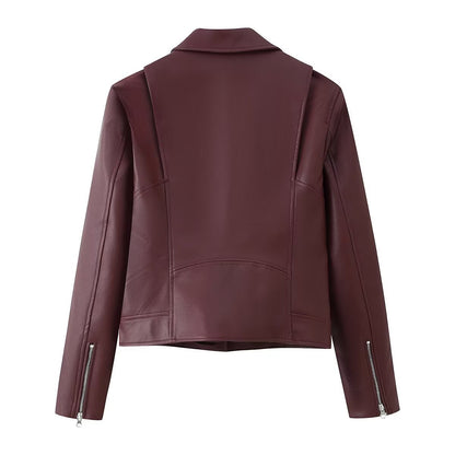 Women's Burgundy Faux Leather Moto Jacket BYMANYC ® New York CONTEMPORARY VIBRANT MODERN FASHION - New Collection
