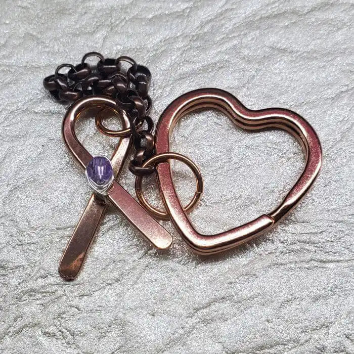Handmade Caregiver Crystal Copper Ribbon Heart Key Chain