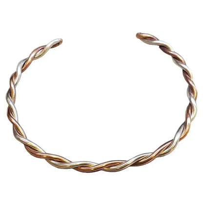 Thick Copper and Sterling Silver Twisted Bangle