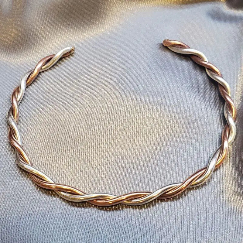 Thick Copper and Sterling Silver Twisted Bangle
