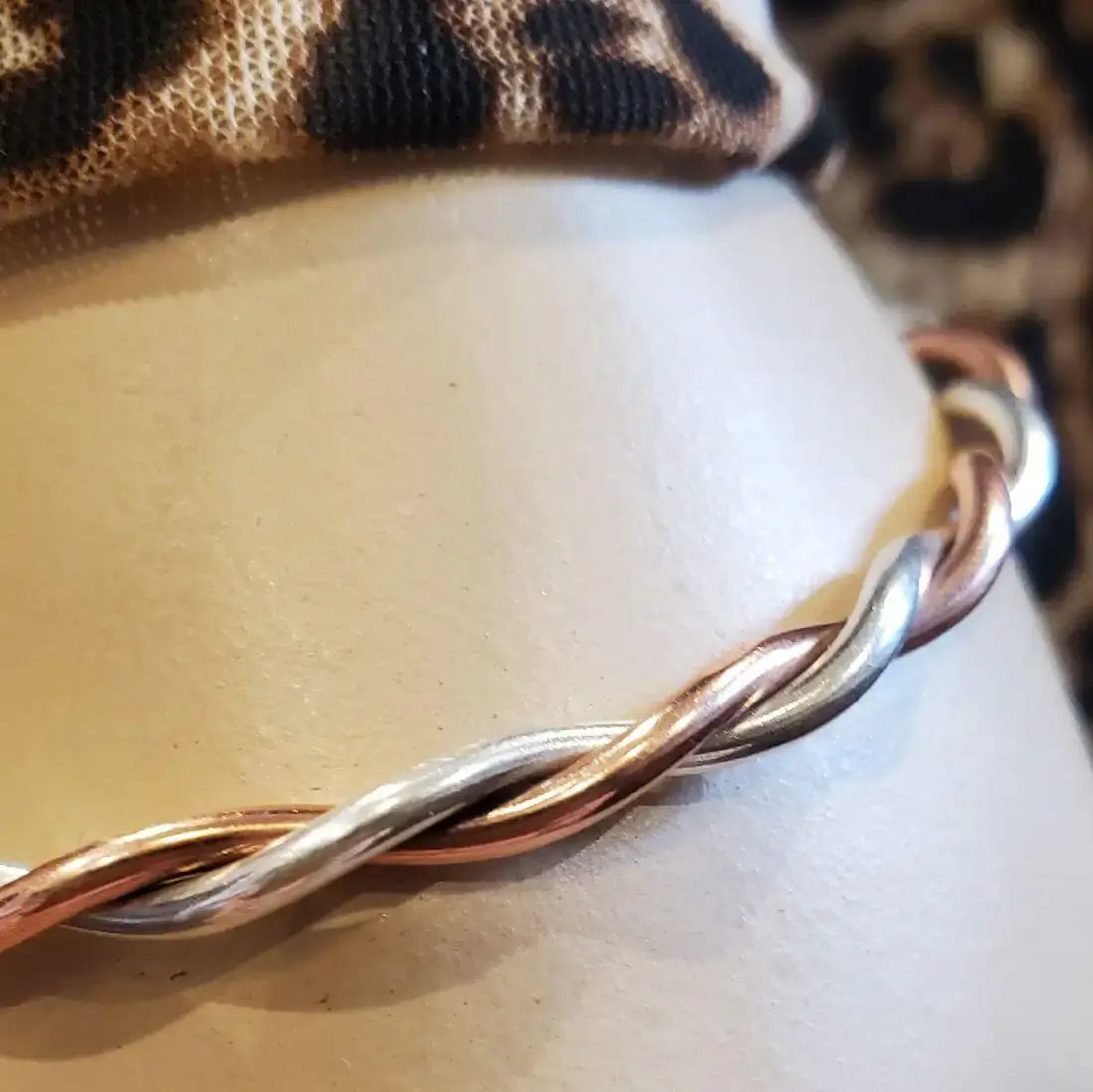 Thick Copper and Sterling Silver Twisted Bangle