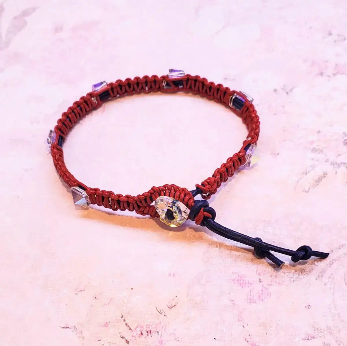 Red White and Blue Macrame Wire Wrap Crystal Spike Bracelet