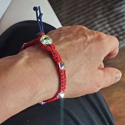 Red White and Blue Macrame Wire Wrap Crystal Spike Bracelet