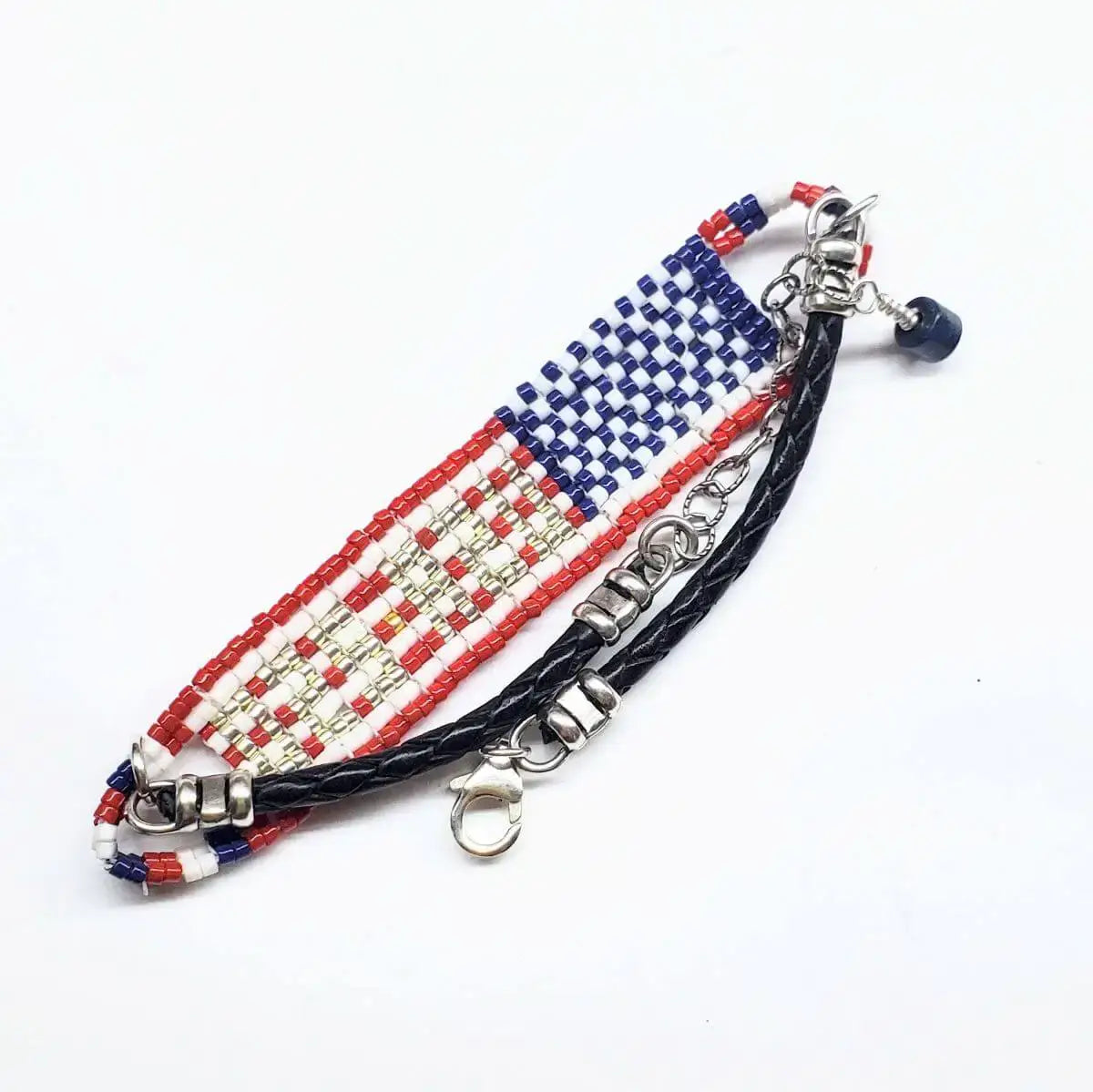 USA 250th Anniversary Beaded Silver Letter Bracelet