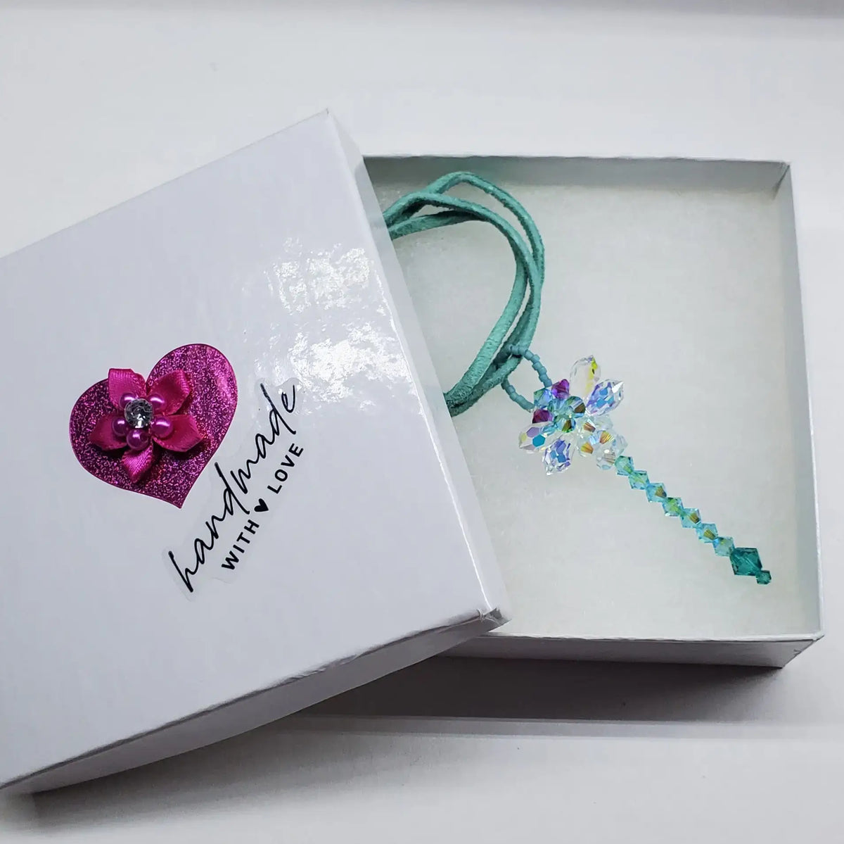 Beaded 3-D Rearview Mirror Colored Crystal Dragonfly Charms