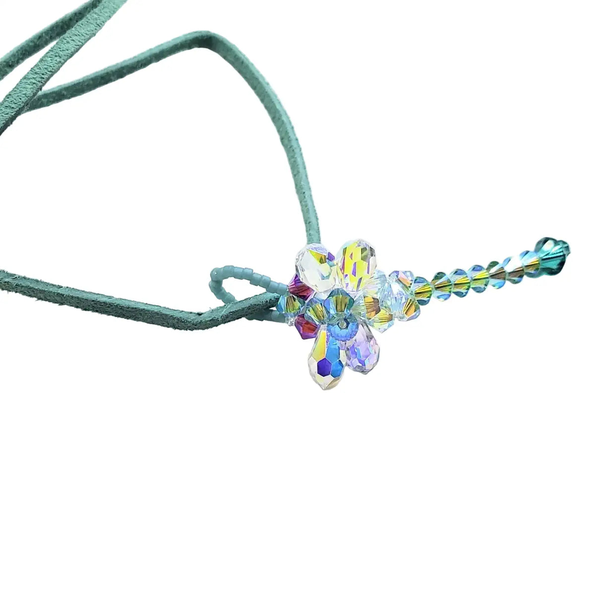 Beaded 3-D Rearview Mirror Colored Crystal Dragonfly Charms