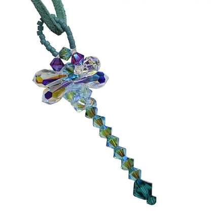 Beaded 3-D Rearview Mirror Colored Crystal Dragonfly Charms