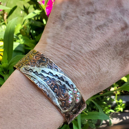 Mixed Metal Angel Wings Frame Cuff