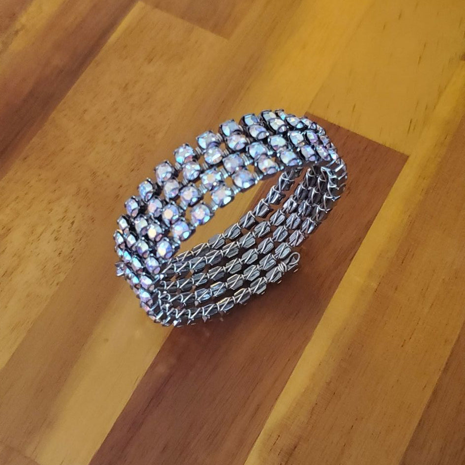 Swarovski Crystal Sterling Silver Wire Wrap Flex Cuff