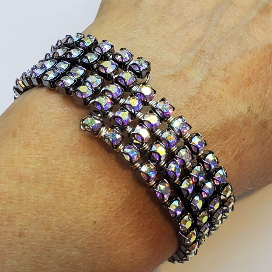 Swarovski Crystal Sterling Silver Wire Wrap Flex Cuff