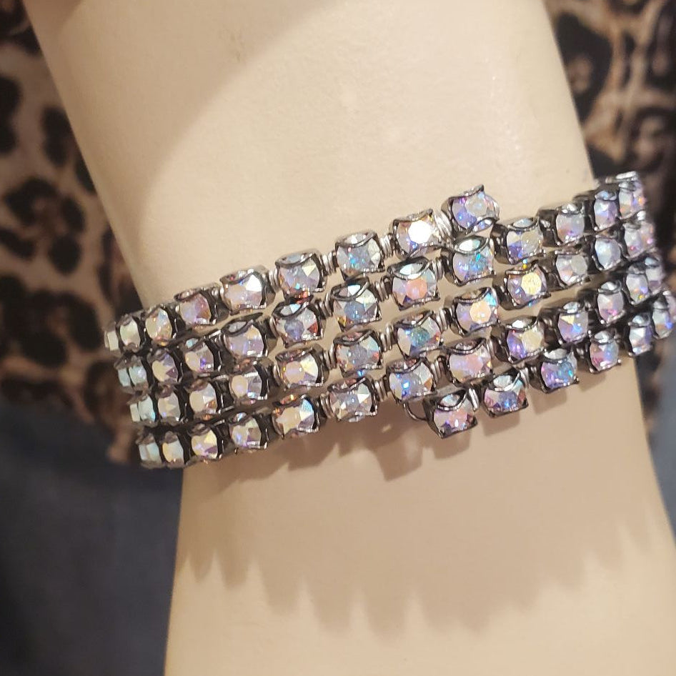 Swarovski Crystal Sterling Silver Wire Wrap Flex Cuff