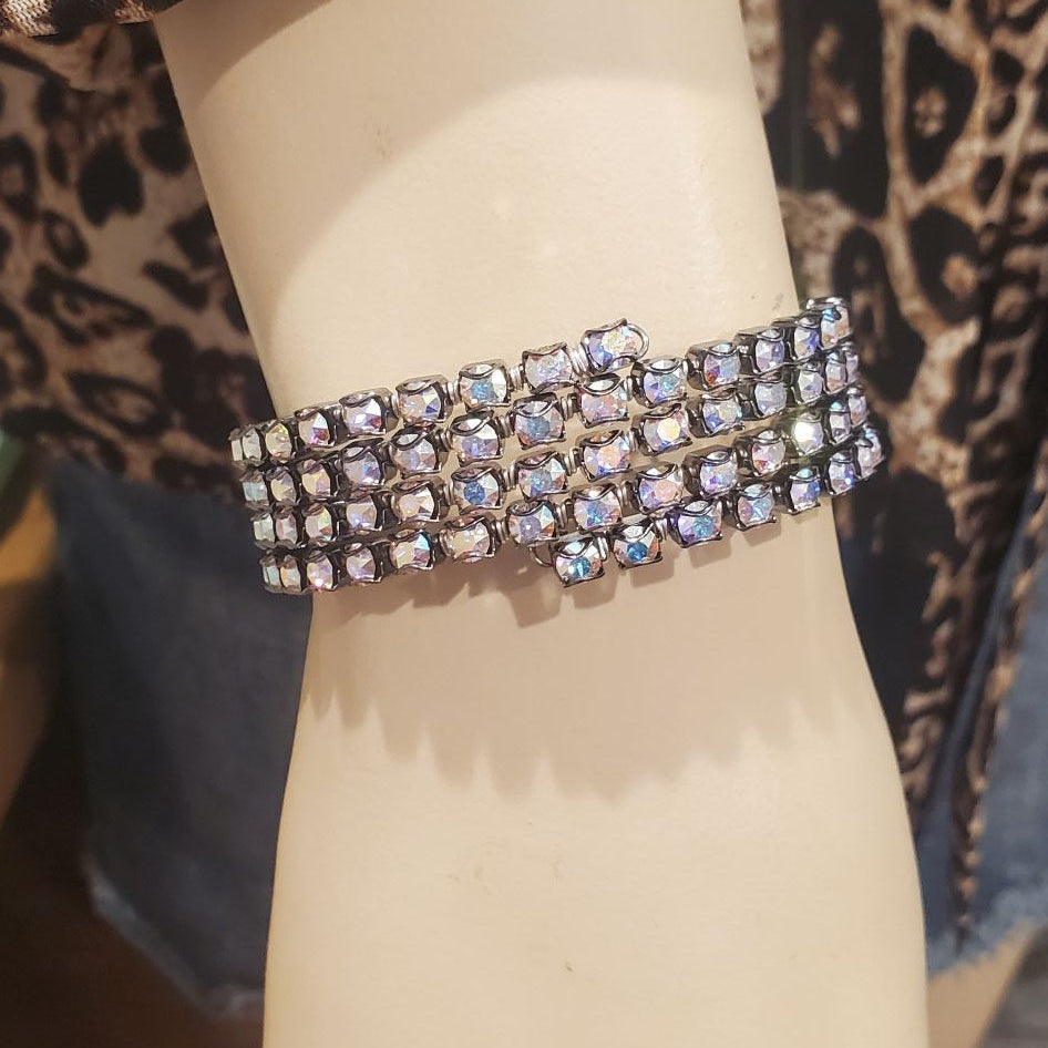 Swarovski Crystal Sterling Silver Wire Wrap Flex Cuff