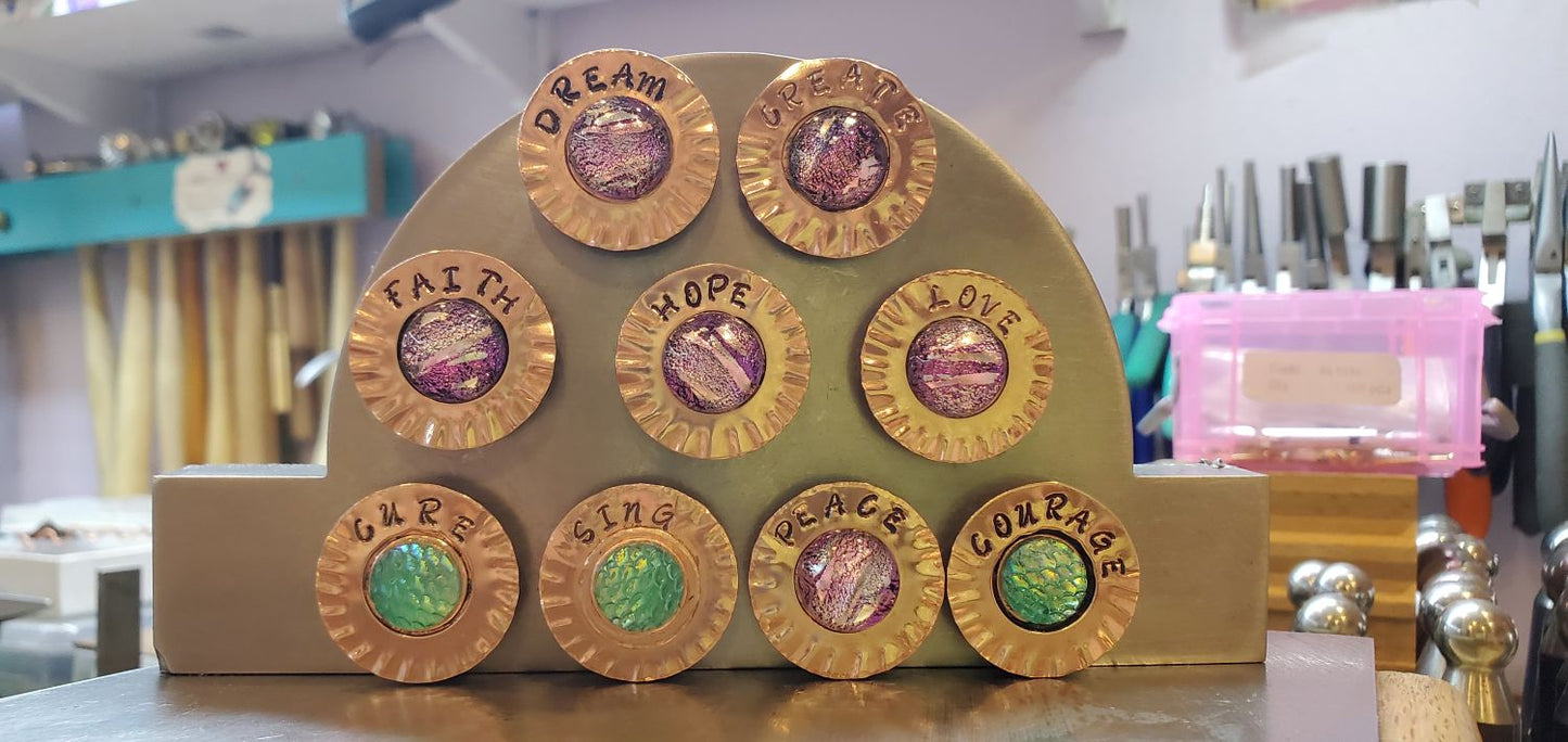 Handmade Stamped Artisan Copper Flower Refrigerator Magnets