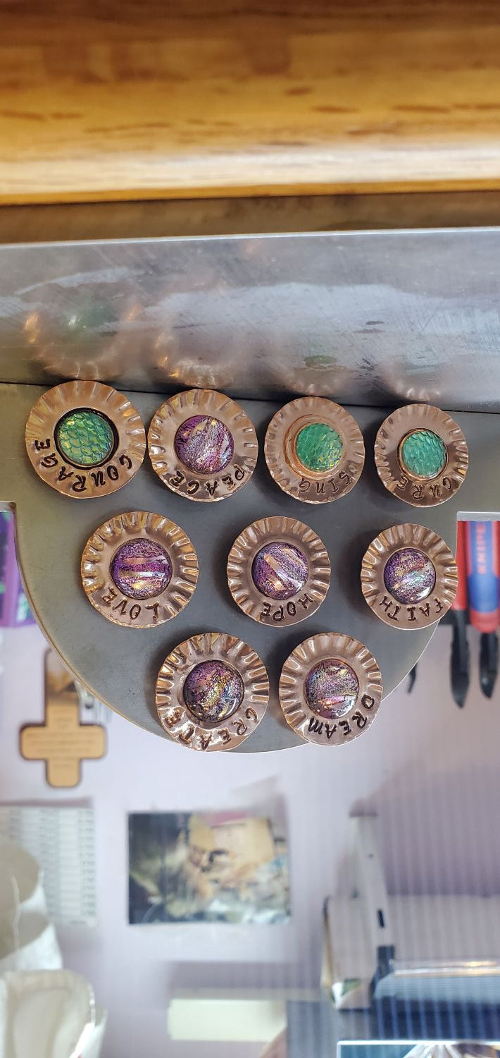 Handmade Stamped Artisan Copper Flower Refrigerator Magnets