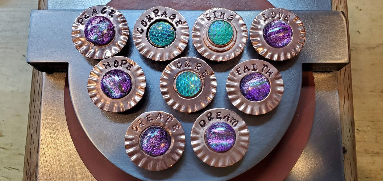 Handmade Stamped Artisan Copper Flower Refrigerator Magnets