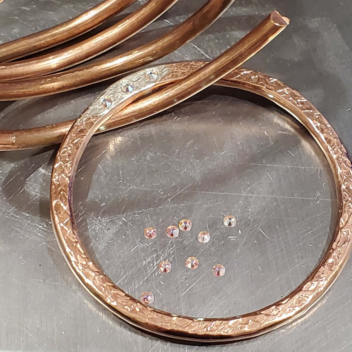 Mixed Metal Crystal Inlay Fusion Bangle