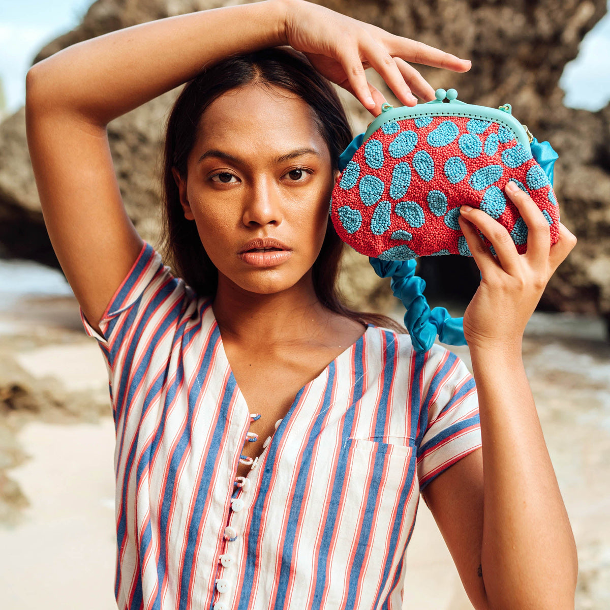 The Arnoldi Ariela Bag in Red & Turquoise Blue