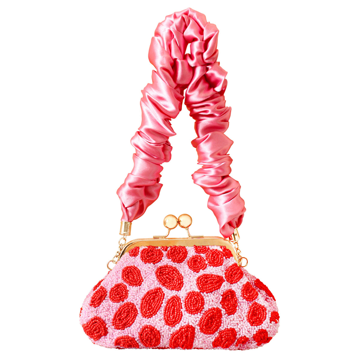 The Arnoldi Daisy Hand-Beaded Clutch in Pink & Red