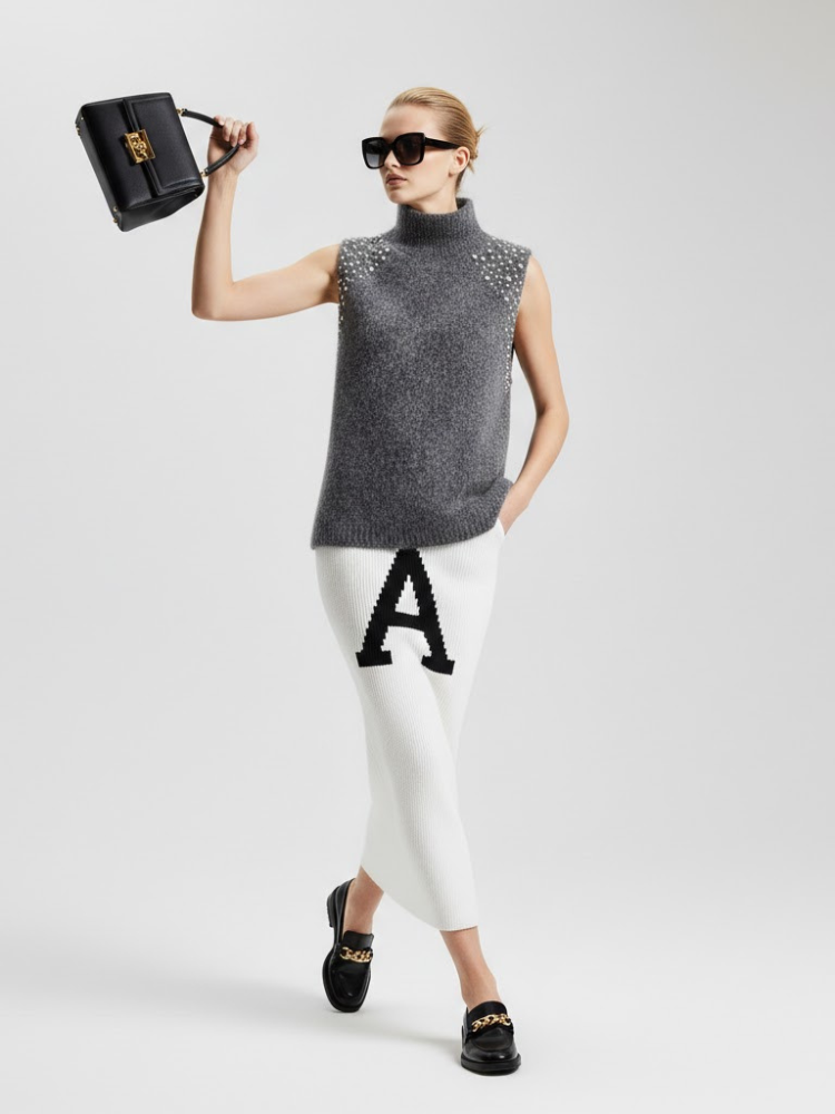 Anthracite Jewel Knit Vest With Crystal Appliqués • BYMANYC ® New York