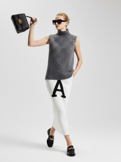 Anthracite Jewel Knit Vest With Crystal Appliqués • BYMANYC ® New York