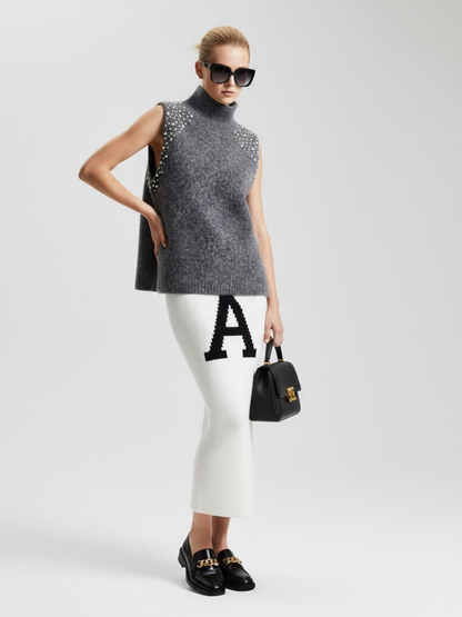 Anthracite Jewel Knit Vest With Crystal Appliqués • BYMANYC ® New York