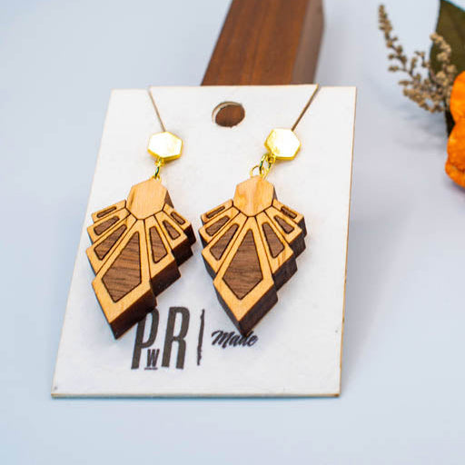 Art Deco Wood Earrings | Walnut & Maple