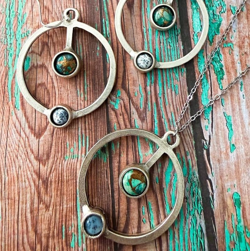 Artemis Jewelry Set - Lunar Orbit Necklace and Earrings With Natural Stones