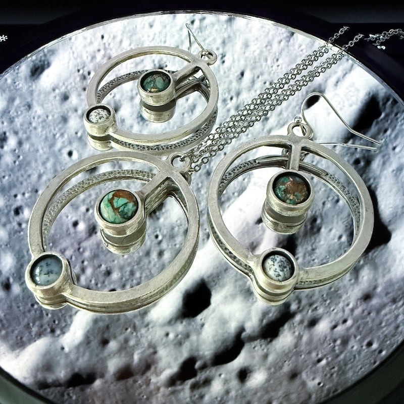 Artemis Jewelry Set - Lunar Orbit Necklace and Earrings With Natural Stones
