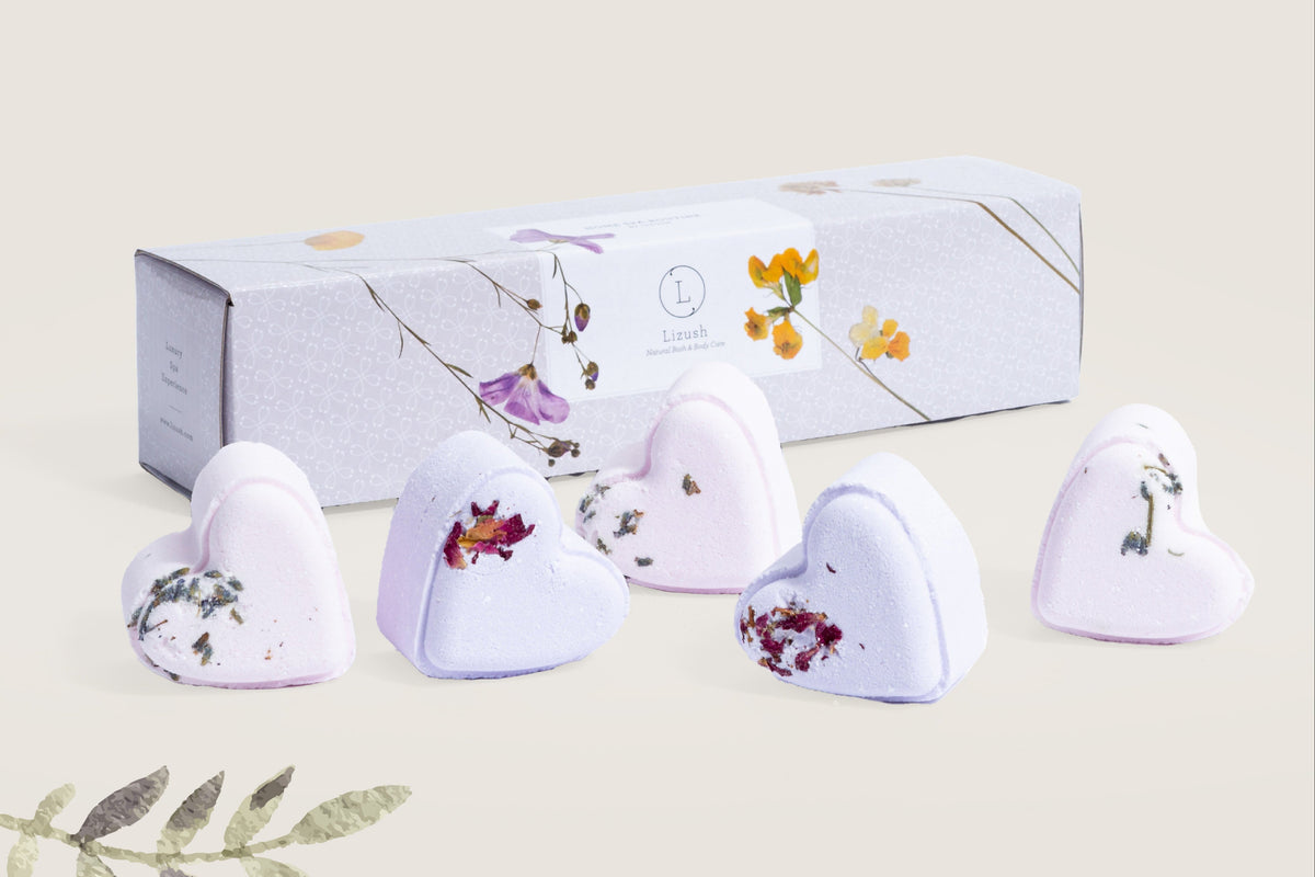 Lavender Heart Bath Bomb Gift Set – 5 Handmade Bath Bombs