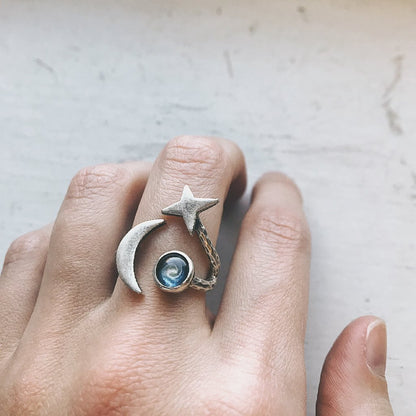 Stars and Moon Orbiting Galaxy Space Ring