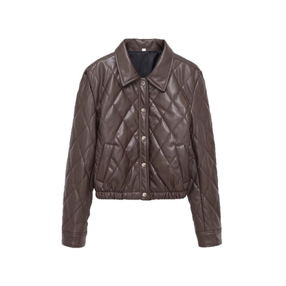 Women's Jacket Quilted Faux Leather BYMANYC ® New York SOHO BROWN LEATHER BOMBER - New Collection